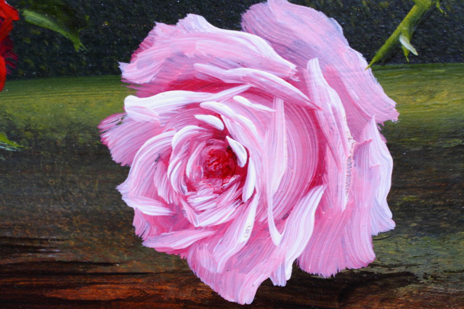Roses in a Vase / Oil Painting 