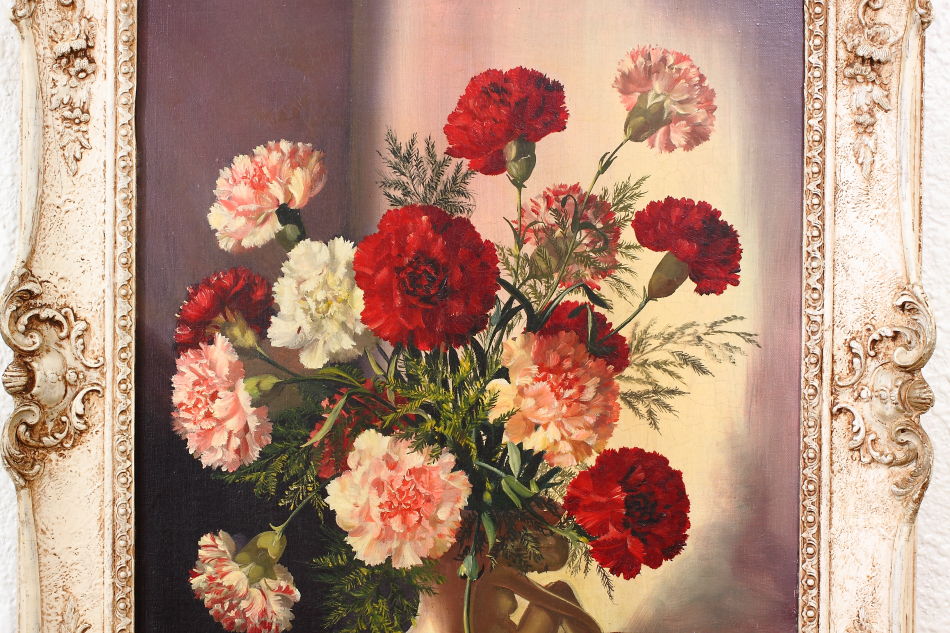 Carnations in a Vase / oil painting