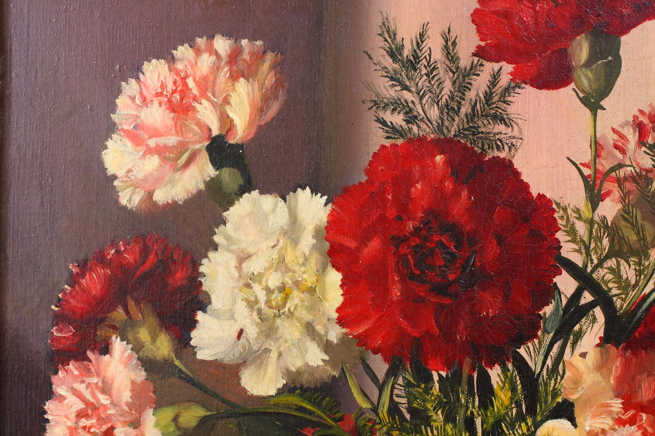 Carnations in a Vase / oil painting