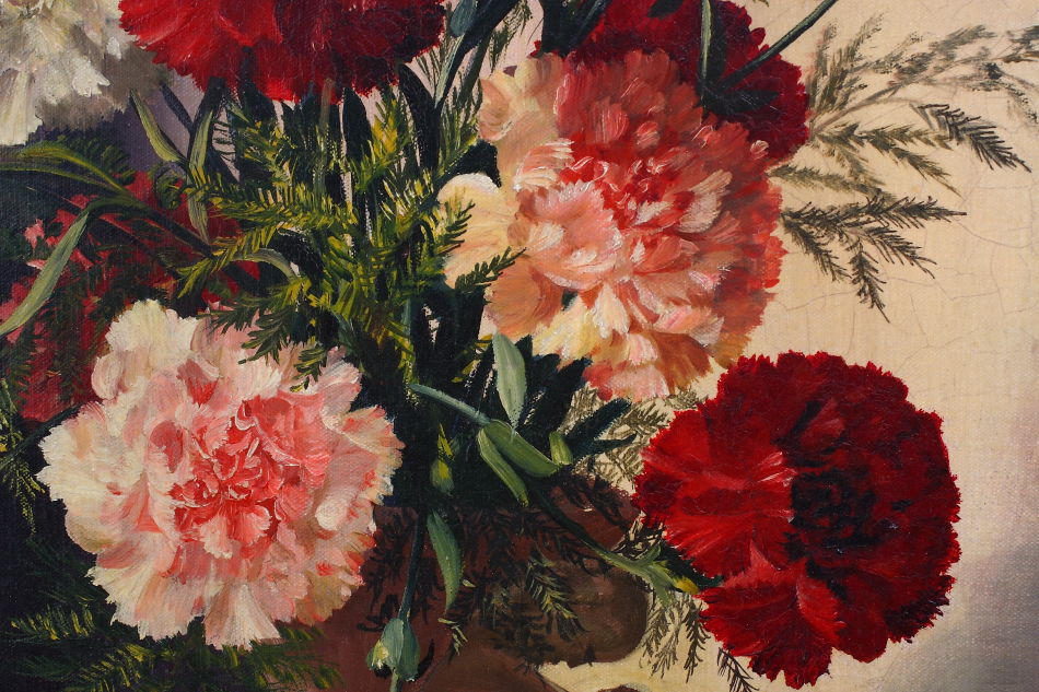 Carnations in a Vase / oil painting