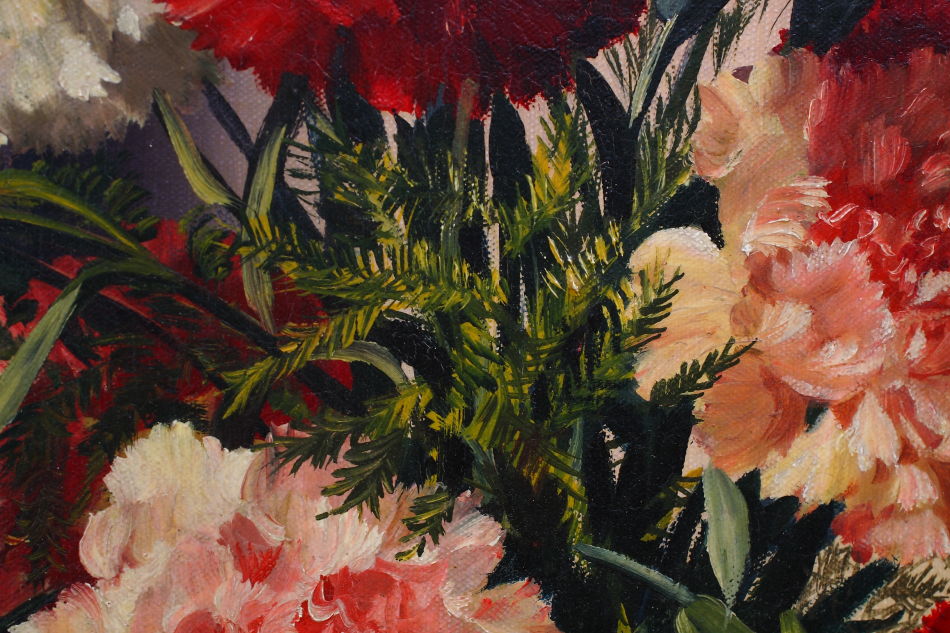 Carnations in a Vase / oil painting
