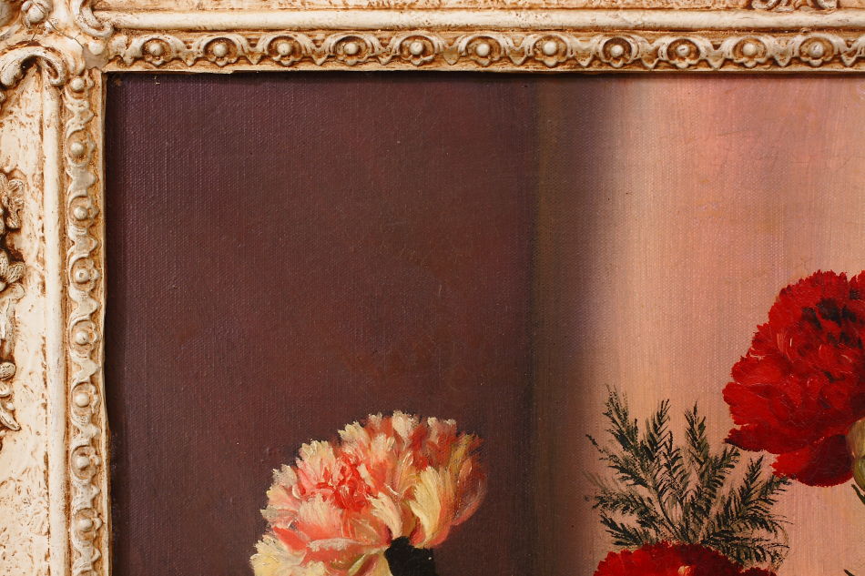 Carnations in a Vase / oil painting