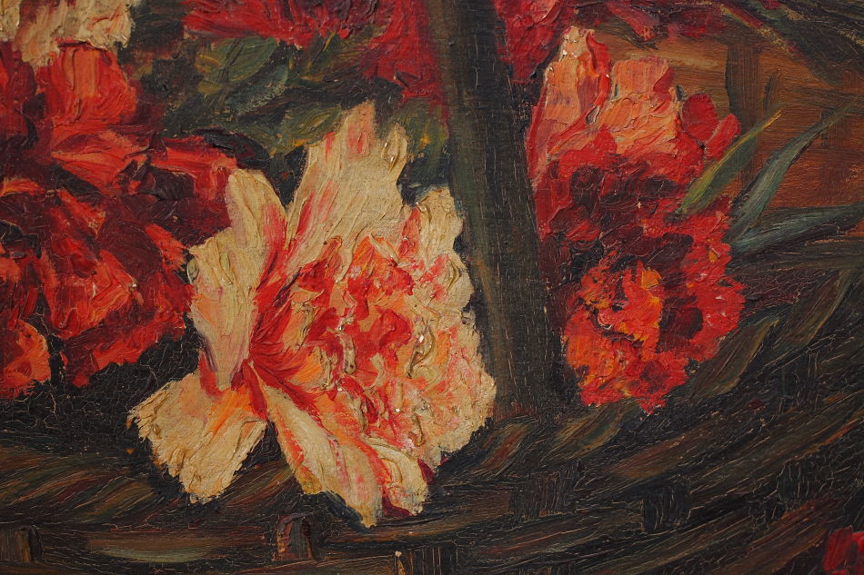 BASKET FLOWERS / oil painting