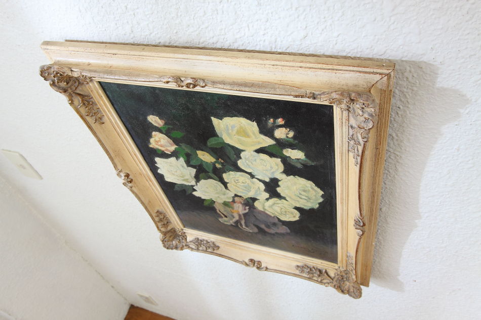 White roses with a small pixie / oil painting