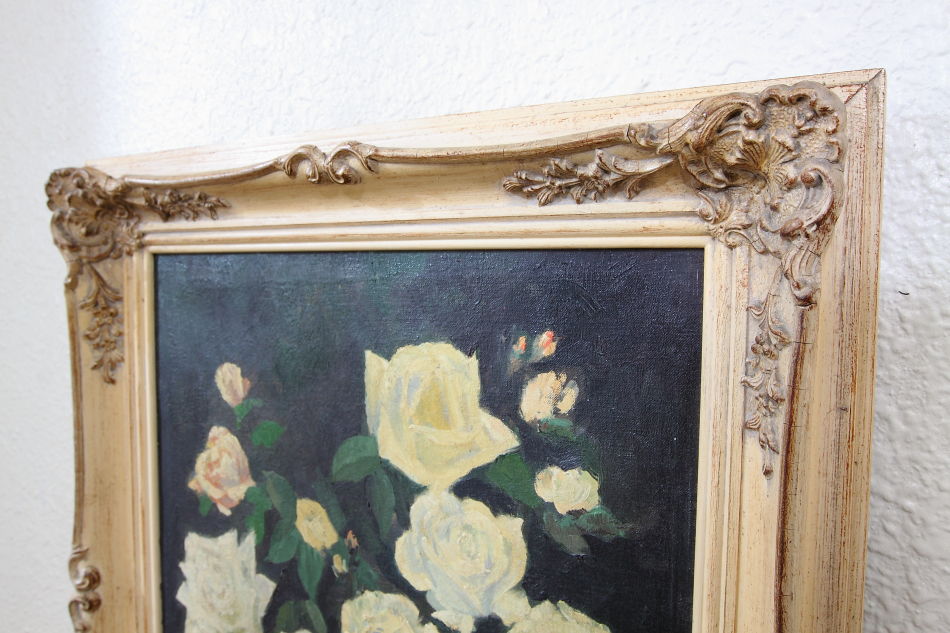 White roses with a small pixie / oil painting