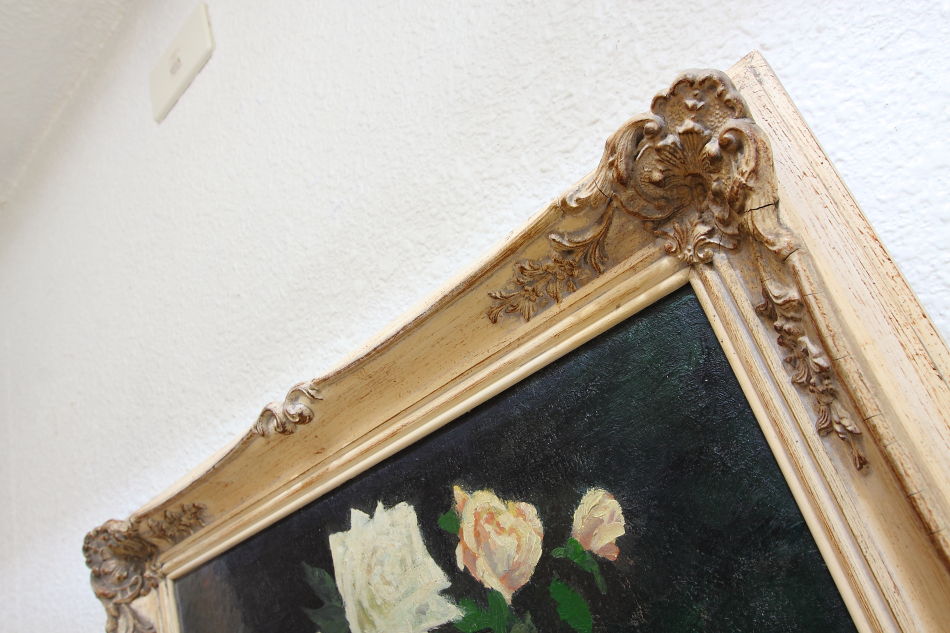 White roses with a small pixie / oil painting