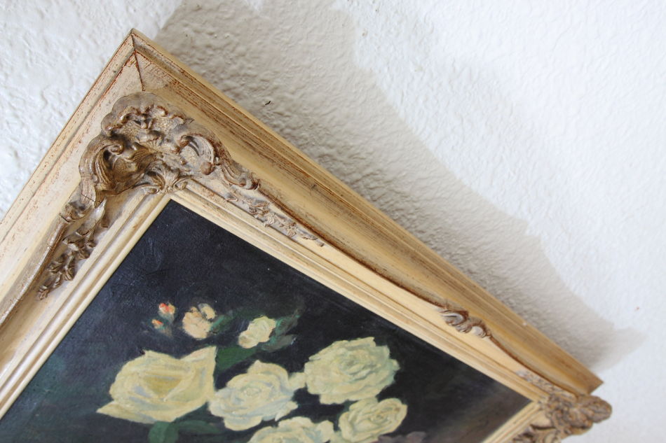 White roses with a small pixie / oil painting