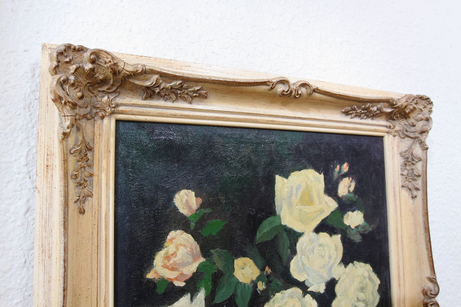 White roses with a small pixie / oil painting