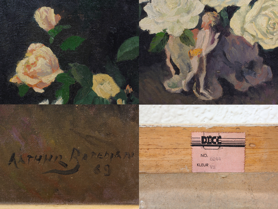 White roses with a small pixie / oil painting
