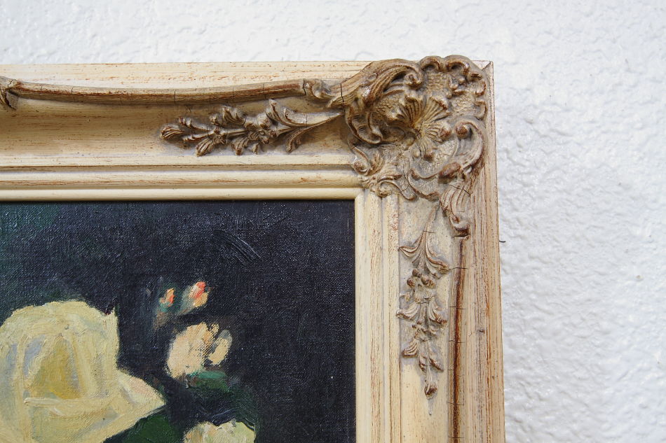 White roses with a small pixie / oil painting