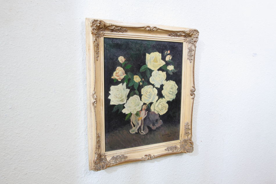 White roses with a small pixie / oil painting