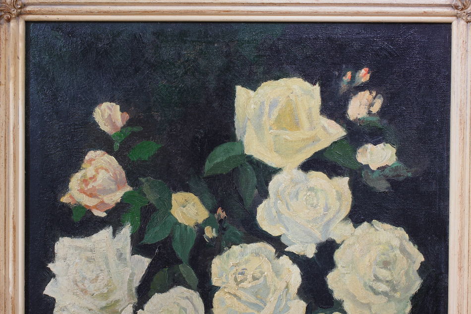 White roses with a small pixie / oil painting