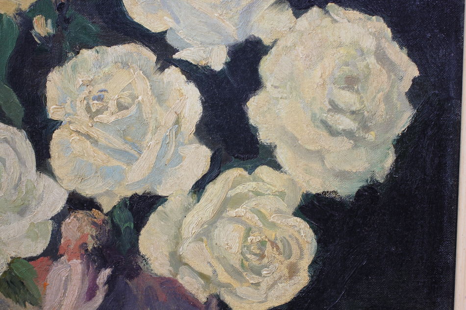 White roses with a small pixie / oil painting