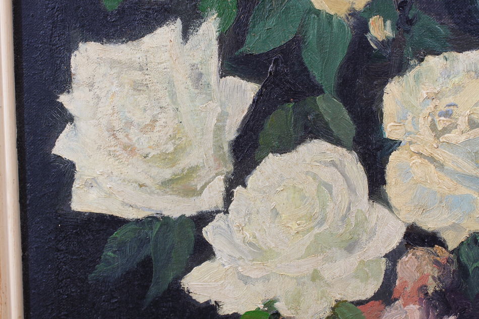 White roses with a small pixie / oil painting
