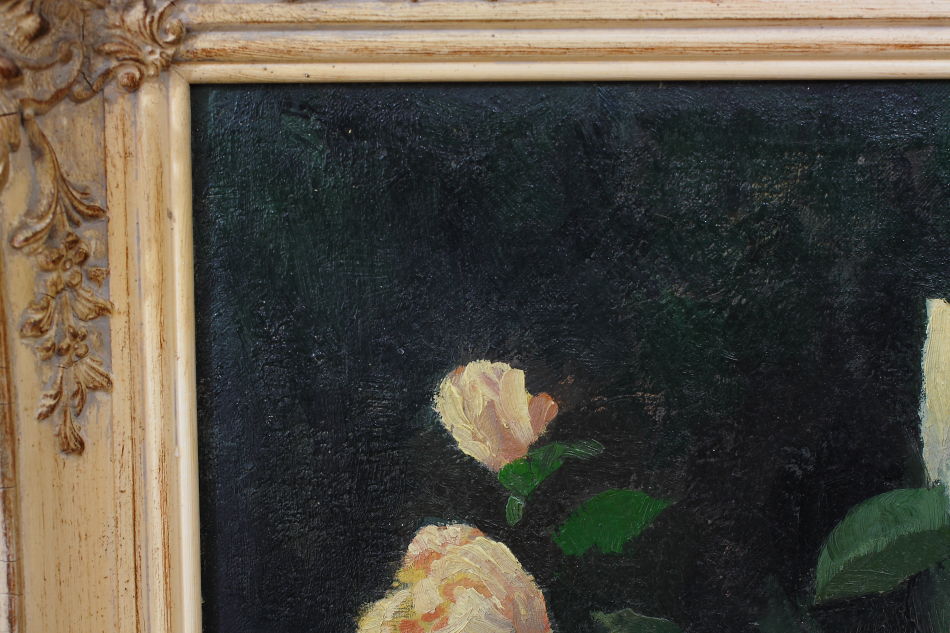White roses with a small pixie / oil painting