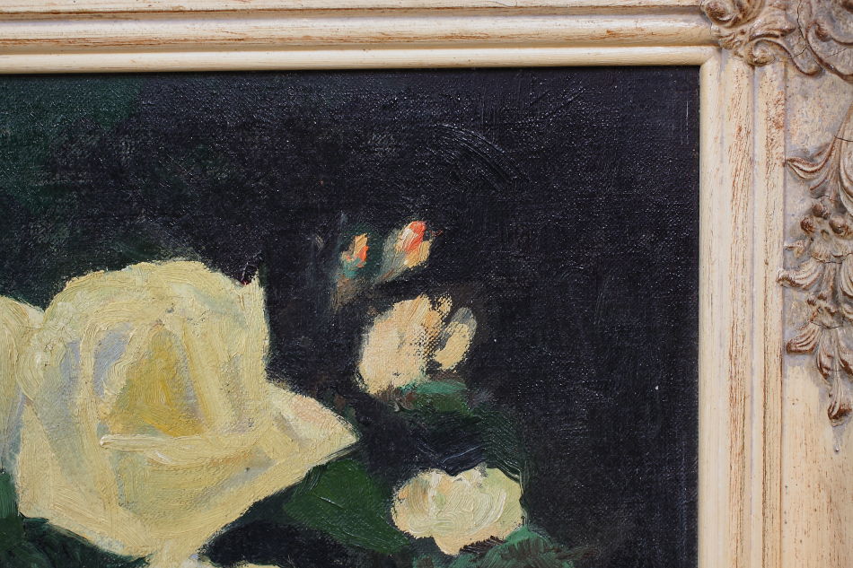 White roses with a small pixie / oil painting
