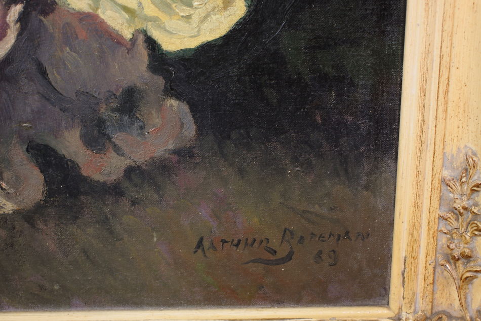 White roses with a small pixie / oil painting