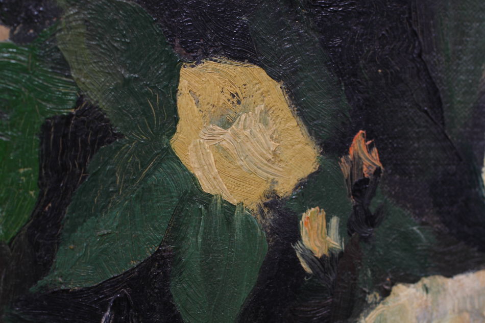 White roses with a small pixie / oil painting