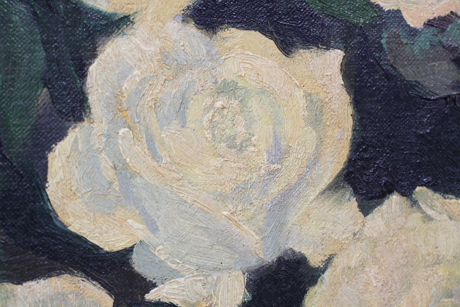 White roses with a small pixie / oil painting