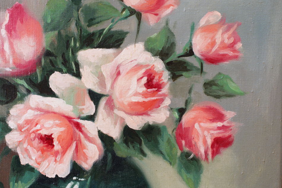 Still Life with pink Roses / oil painting
