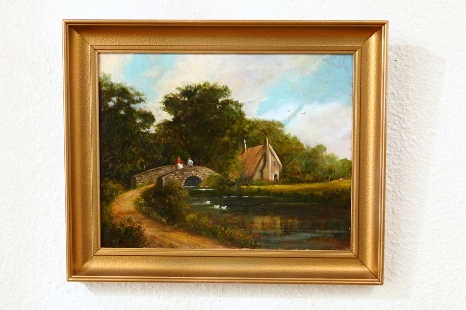 IRISH MAIDENS ON A BRIDGE Nr.TRALEE / oil painting