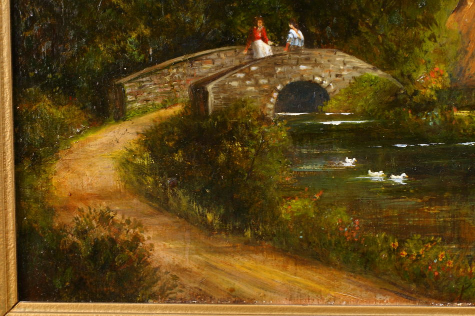 IRISH MAIDENS ON A BRIDGE Nr.TRALEE / oil painting