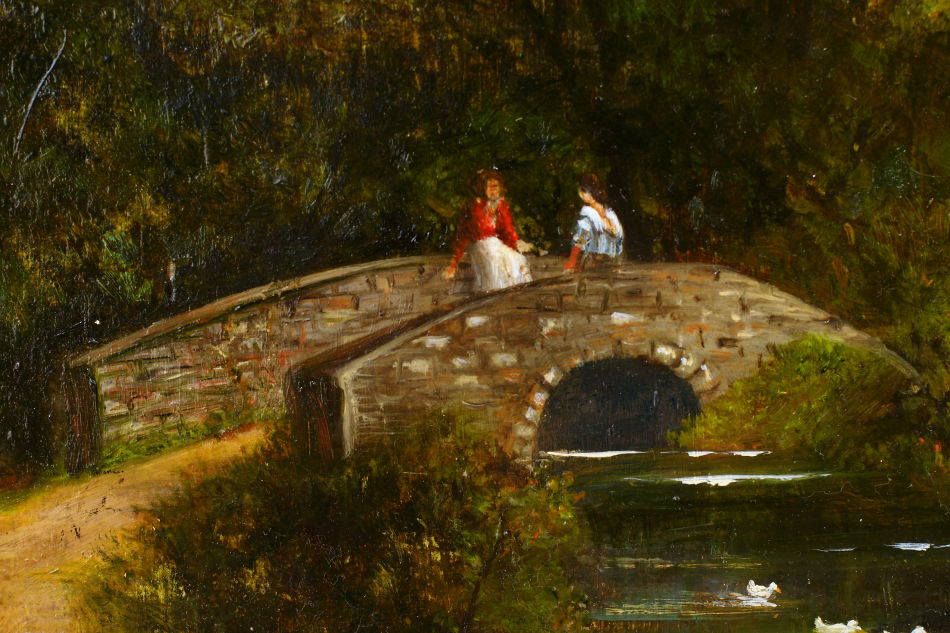 IRISH MAIDENS ON A BRIDGE Nr.TRALEE / oil painting