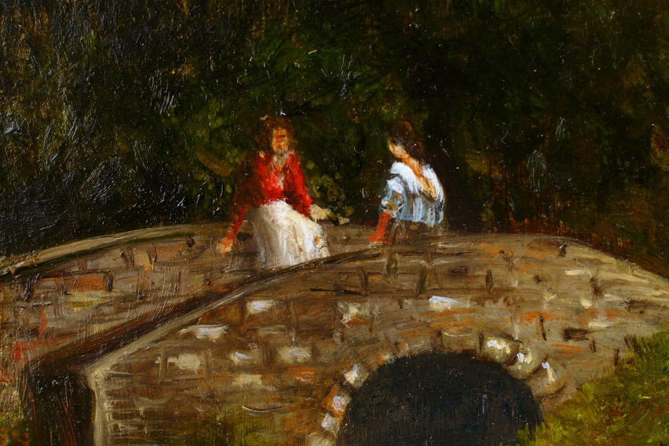 IRISH MAIDENS ON A BRIDGE Nr.TRALEE / oil painting