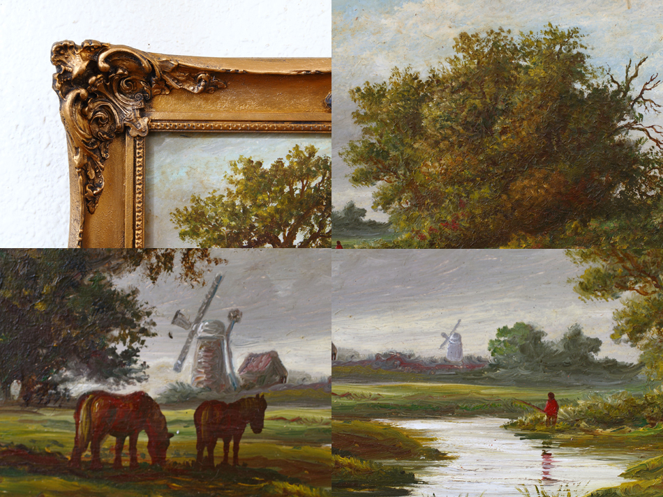 Horses Grazing in a Rural Landscape / oil painting