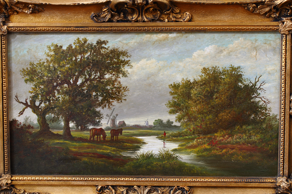 Horses Grazing in a Rural Landscape / oil painting