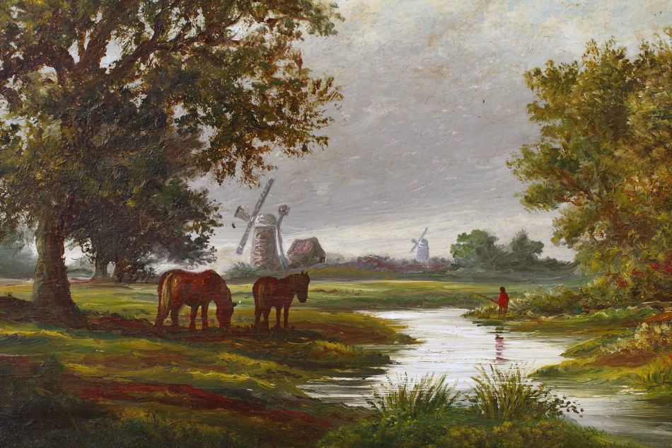 Horses Grazing in a Rural Landscape / oil painting