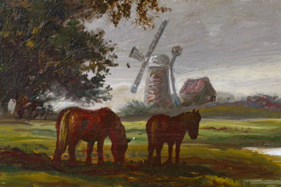 Horses Grazing in a Rural Landscape / oil painting