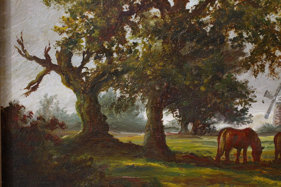 Horses Grazing in a Rural Landscape / oil painting