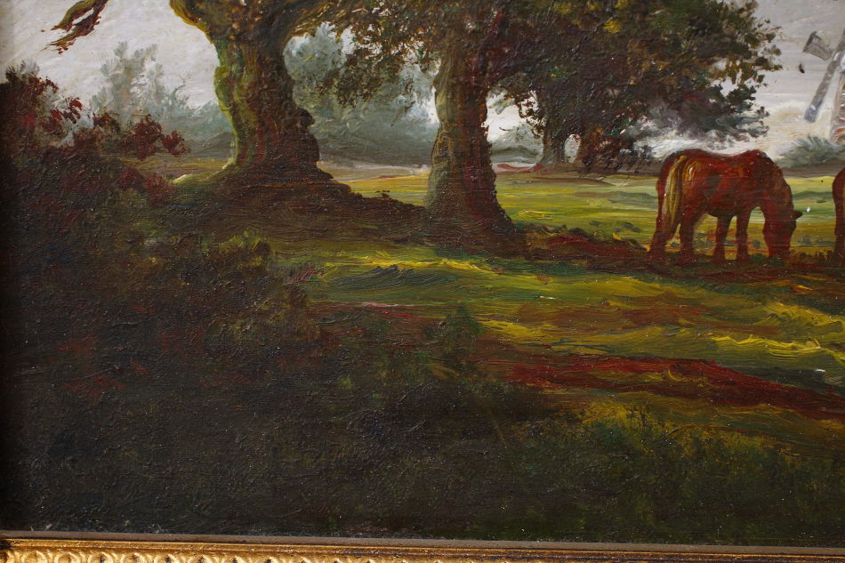 Horses Grazing in a Rural Landscape / oil painting