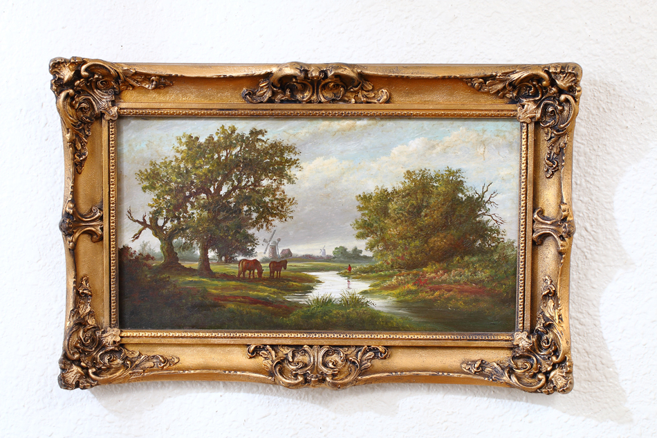 Horses Grazing in a Rural Landscape / oil painting