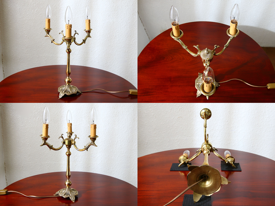 ロココスタイル アンティークブラス テーブルランプ(3灯) 