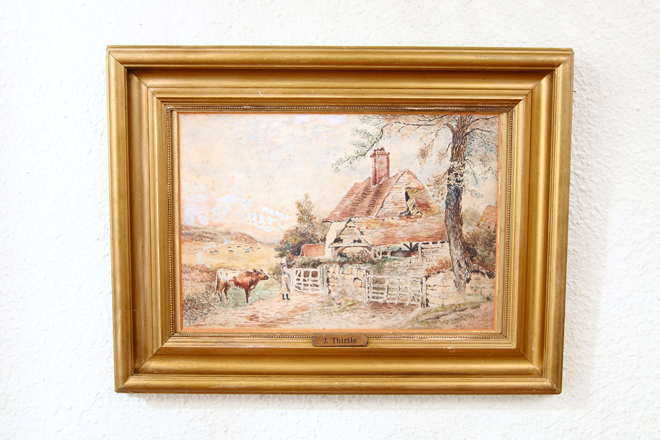 Cattle & Figure by a Rural Cottage / Water Colour 