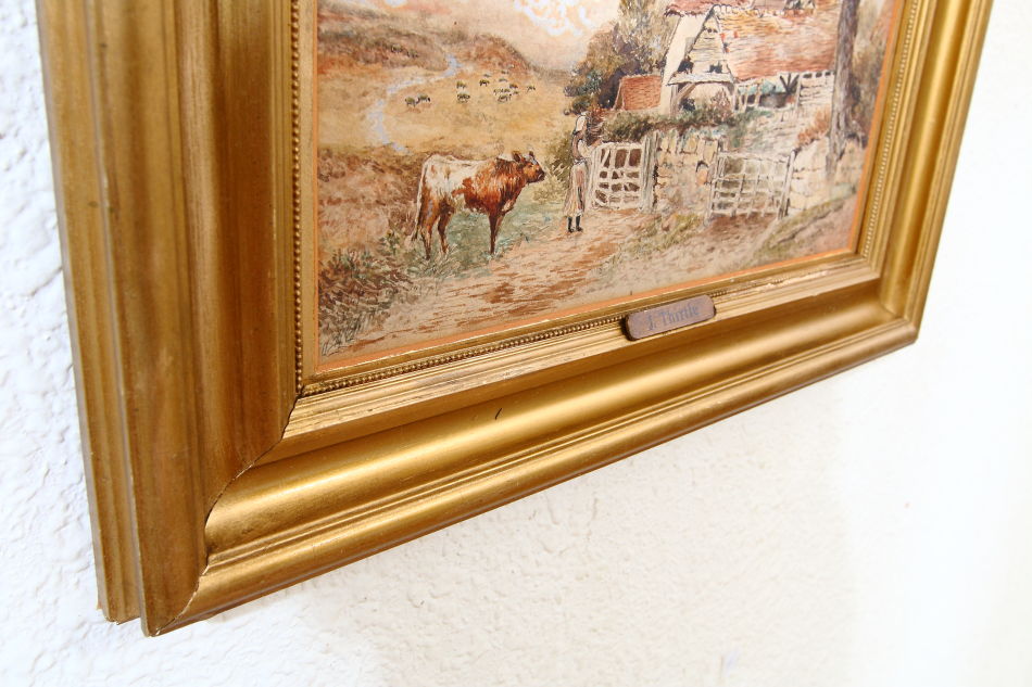 Cattle & Figure by a Rural Cottage / Water Colour 