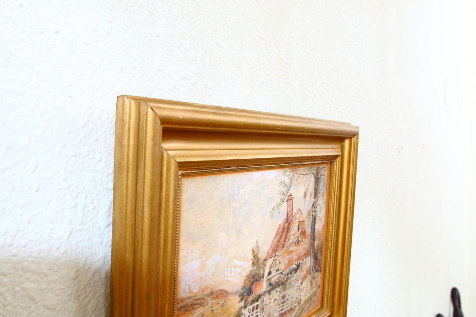 Cattle & Figure by a Rural Cottage / Water Colour 