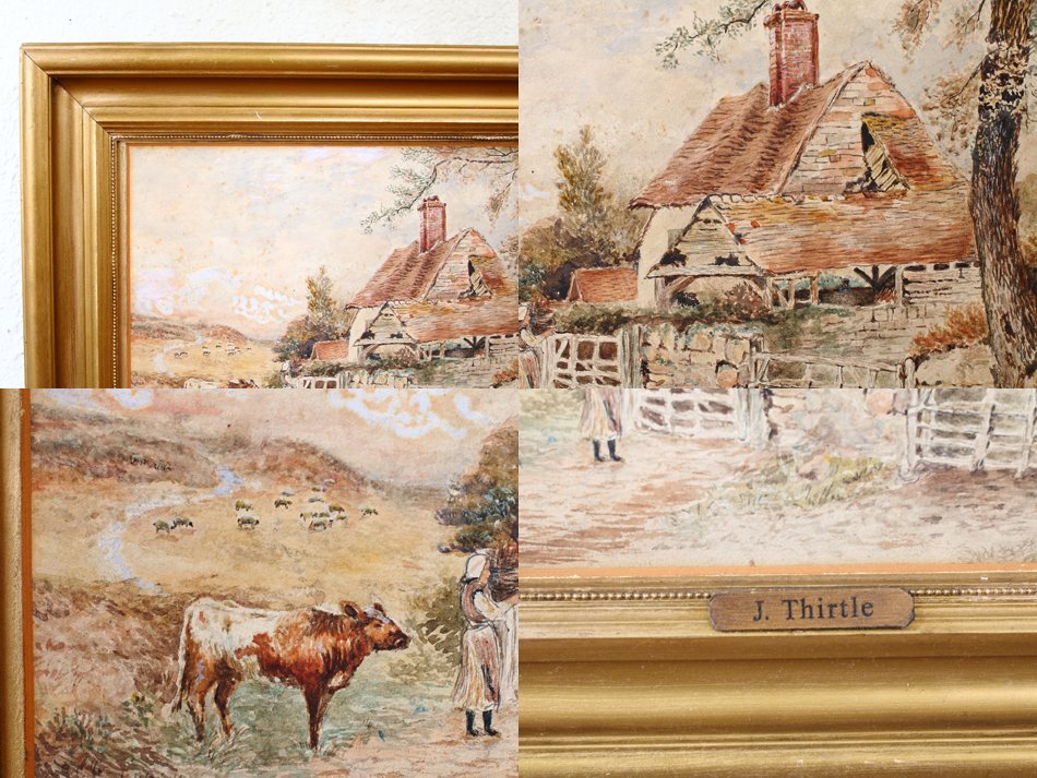 Cattle & Figure by a Rural Cottage / Water Colour 