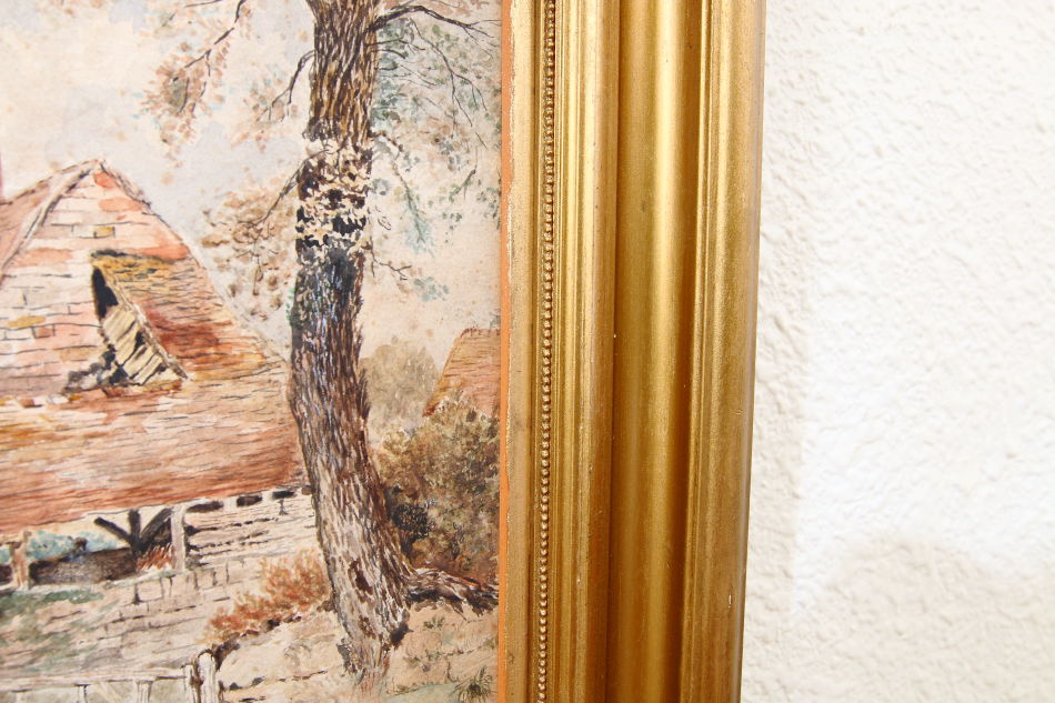 Cattle & Figure by a Rural Cottage / Water Colour 