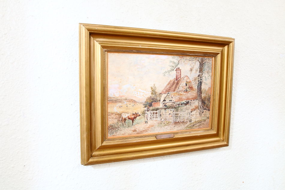 Cattle & Figure by a Rural Cottage / Water Colour 