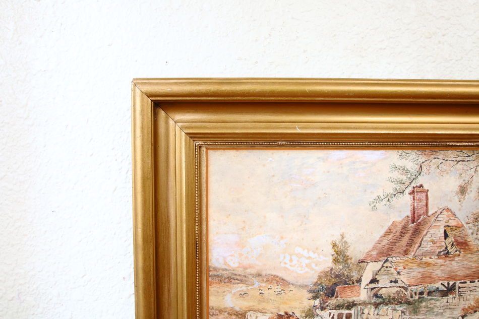 Cattle & Figure by a Rural Cottage / Water Colour 