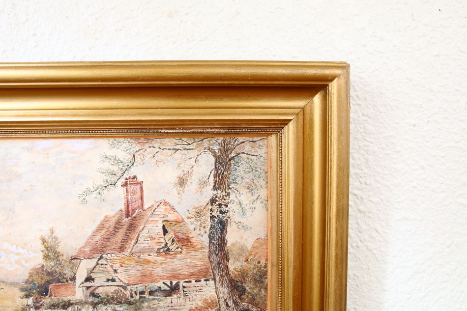 Cattle & Figure by a Rural Cottage / Water Colour 