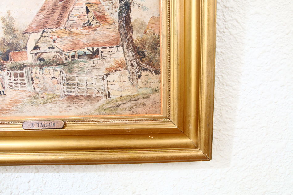 Cattle & Figure by a Rural Cottage / Water Colour 
