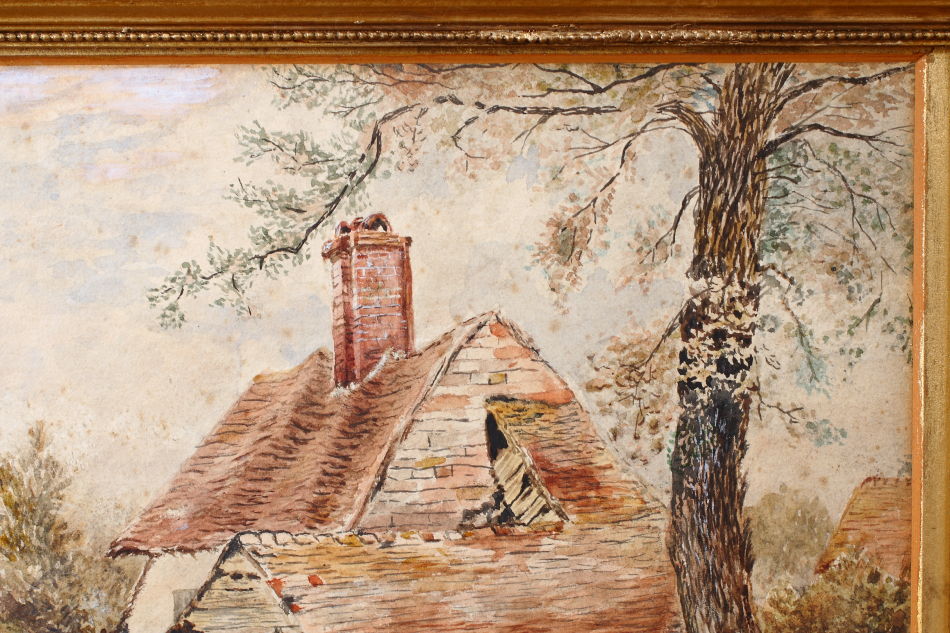 Cattle & Figure by a Rural Cottage / Water Colour 