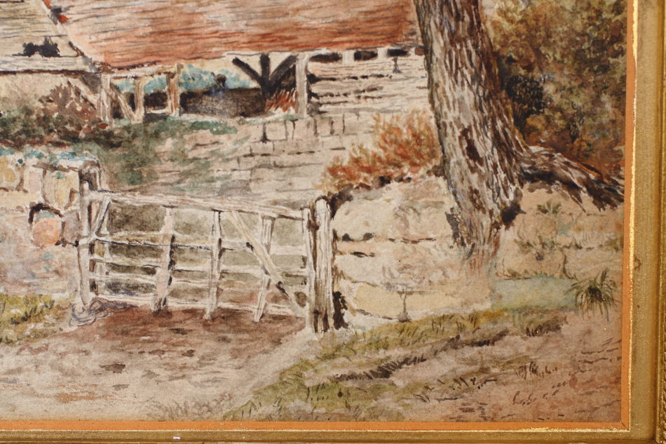 Cattle & Figure by a Rural Cottage / Water Colour 
