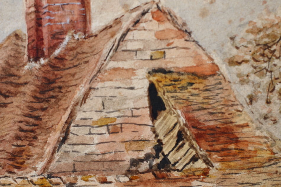 Cattle & Figure by a Rural Cottage / Water Colour 