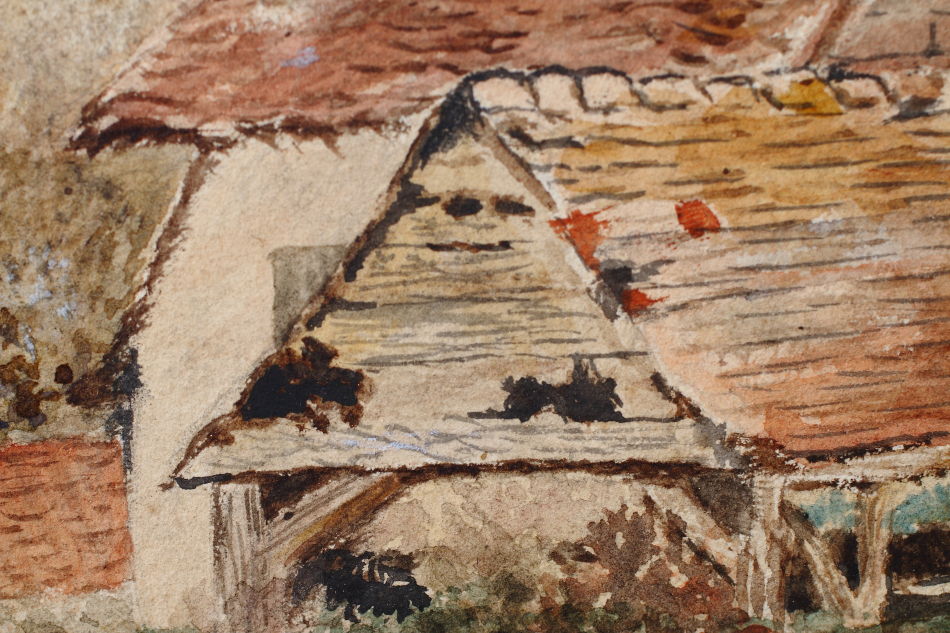 Cattle & Figure by a Rural Cottage / Water Colour 