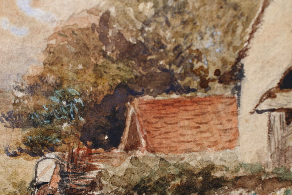 Cattle & Figure by a Rural Cottage / Water Colour 